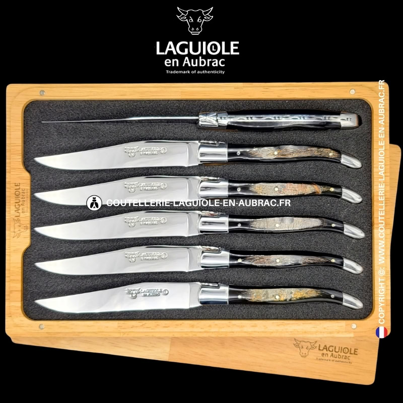 couteaux de table laguiole en aubrac en croûte de buffle (set de 6)