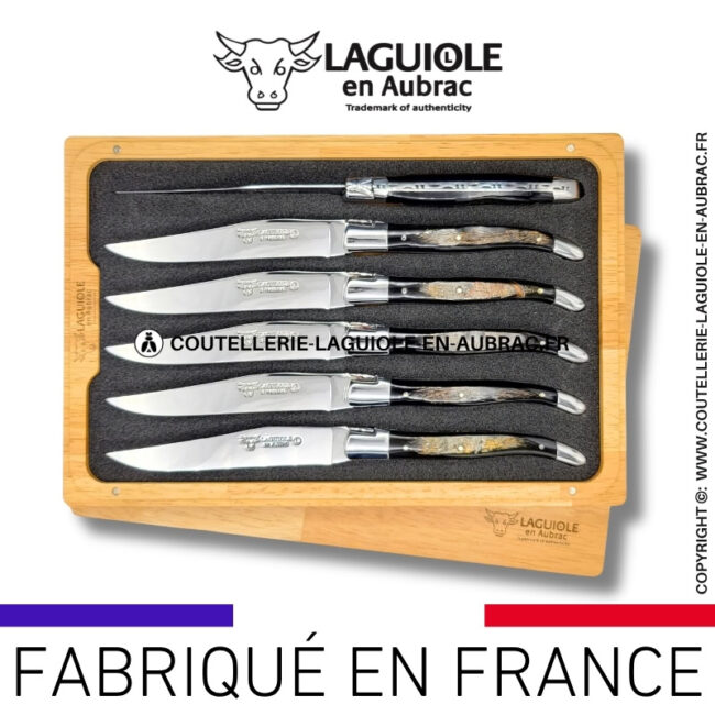 couteaux de table laguiole en aubrac en croûte de buffle (set de 6)