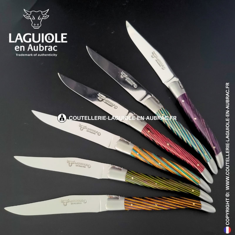 couteaux de table laguiole en aubrac en marqueterie bicolore mixte (set de 6)