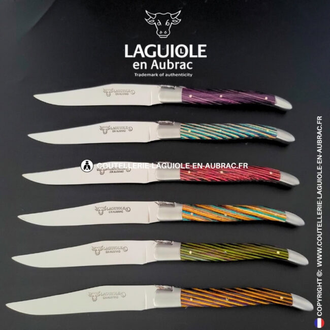 couteaux de table laguiole en aubrac en marqueterie bicolore mixte (set de 6)
