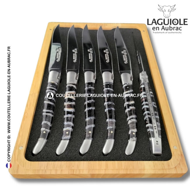 couteaux de table laguiole en aubrac en molaire de mammouth bleue (set de 6)