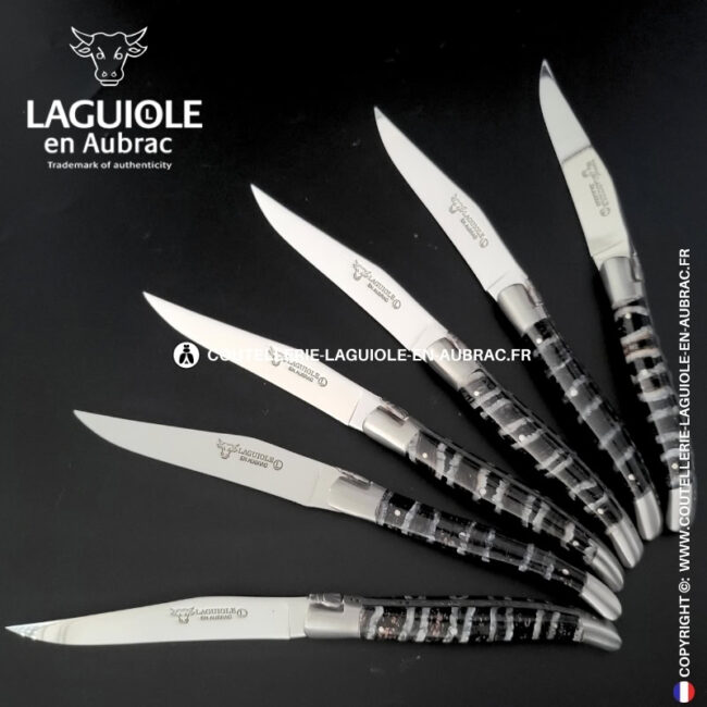 couteaux de table laguiole en aubrac en molaire de mammouth bleue (set de 6)