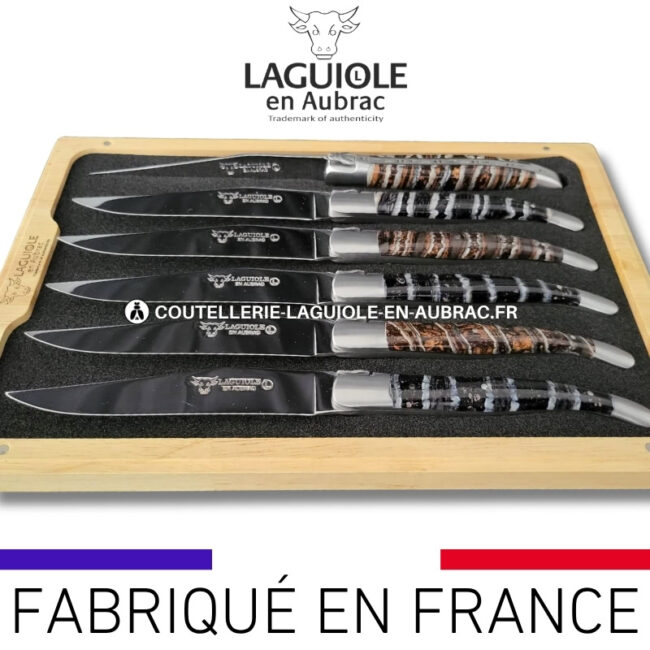 couteaux de table laguiole en aubrac en molaire de mammouth mixtes (set de 6)