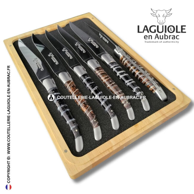 couteaux de table laguiole en aubrac en molaire de mammouth mixtes (set de 6)