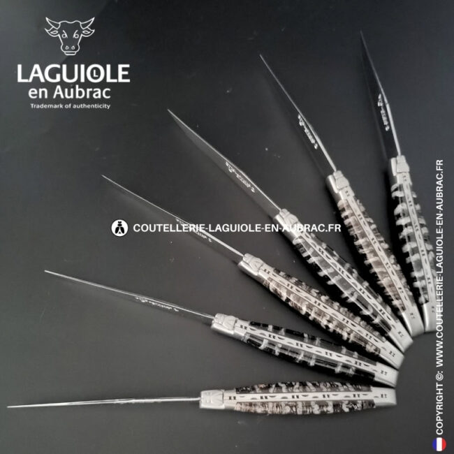 couteaux de table laguiole en aubrac en molaire de mammouth mixtes (set de 6)