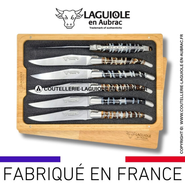 couteaux de table laguiole en aubrac en molaire de mammouth mixtes (set de 6)
