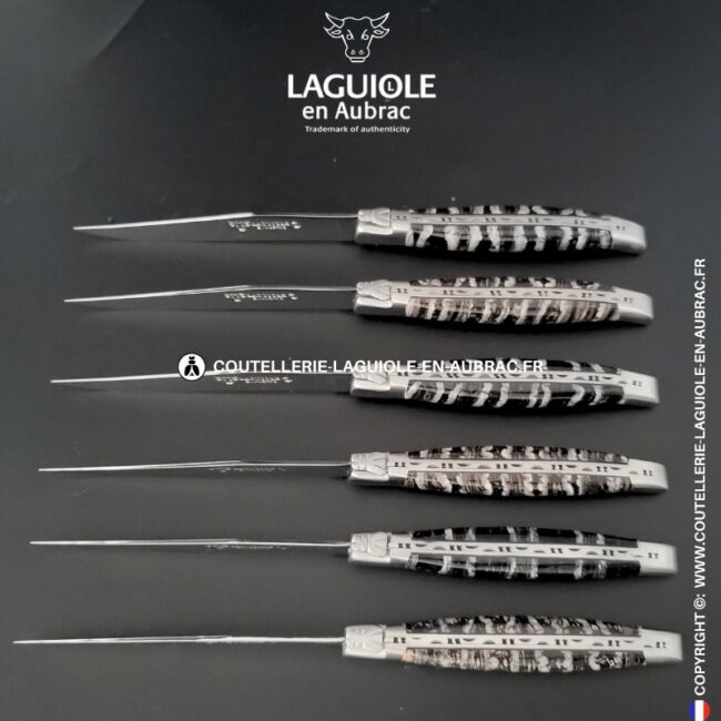 couteaux de table laguiole en aubrac en molaire de mammouth mixtes (set de 6)