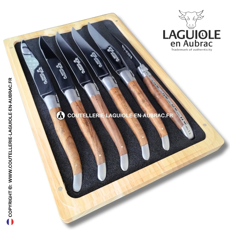 couteaux de table laguiole en aubrac en noyer (set de 6)