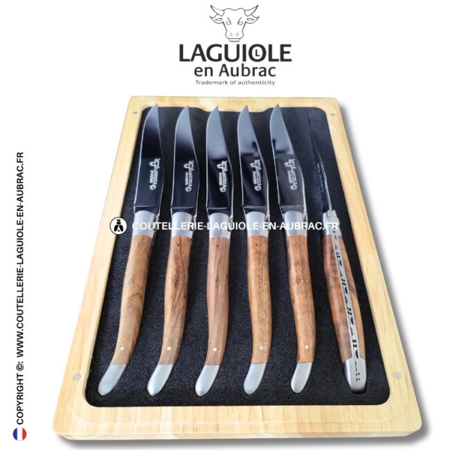 couteaux de table laguiole en aubrac en noyer (set de 6)