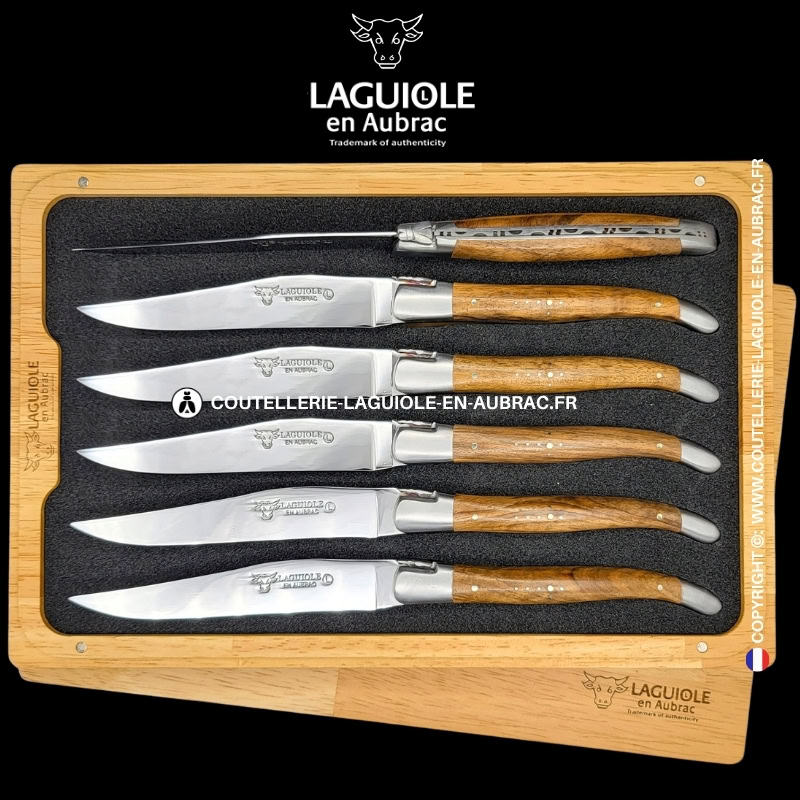 couteaux de table laguiole en aubrac en noyer (set de 6)