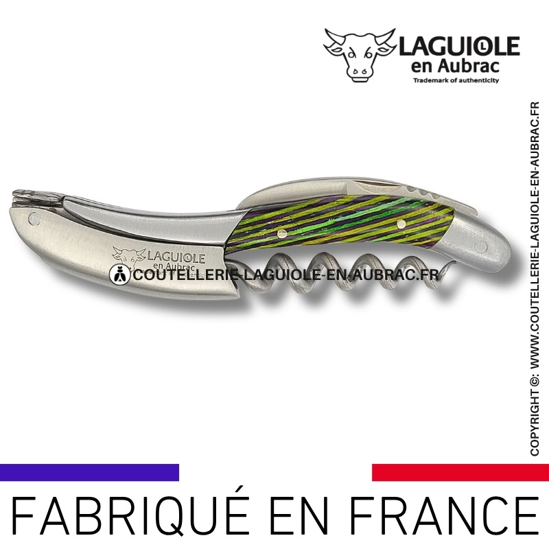 sommelier laguiole en aubrac en marqueterie bicolore vert – finition satinée
