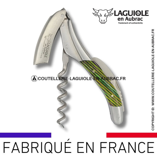 sommelier laguiole en aubrac en marqueterie bicolore vert – finition satinée