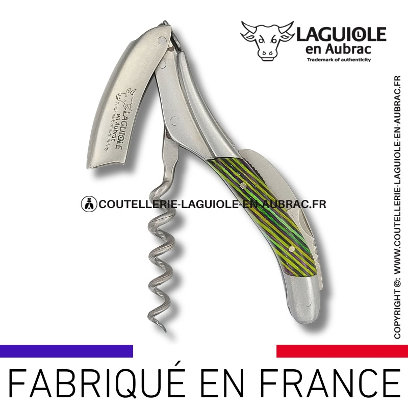 sommelier laguiole en aubrac en marqueterie bicolore vert – finition satinée