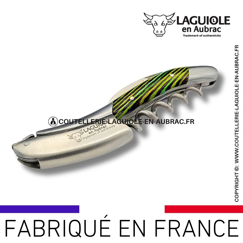 sommelier laguiole en aubrac en marqueterie bicolore vert – finition satinée
