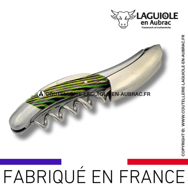 sommelier laguiole en aubrac en marqueterie bicolore vert – finition satinée