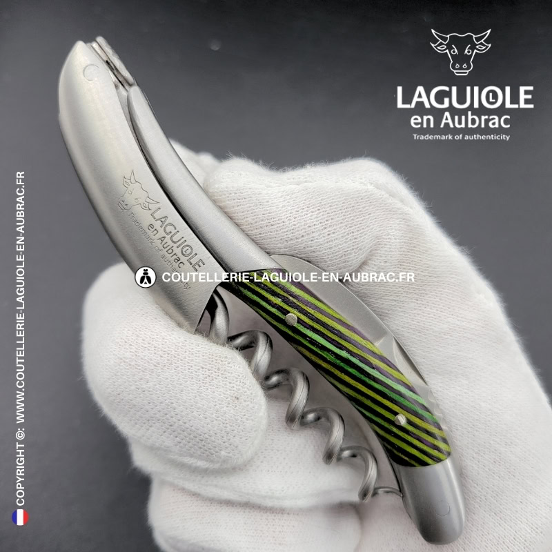 sommelier laguiole en aubrac en marqueterie bicolore vert – finition satinée
