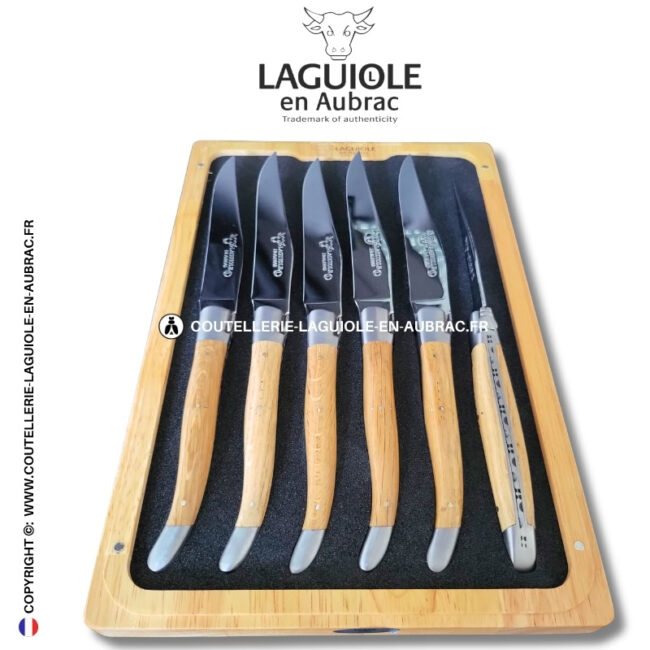 couteaux de table laguiole en aubrac en chêne (set de 6)