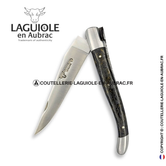comète noire : couteau laguiole en fibre de carbone – abeille sculptée – ressort ciselé