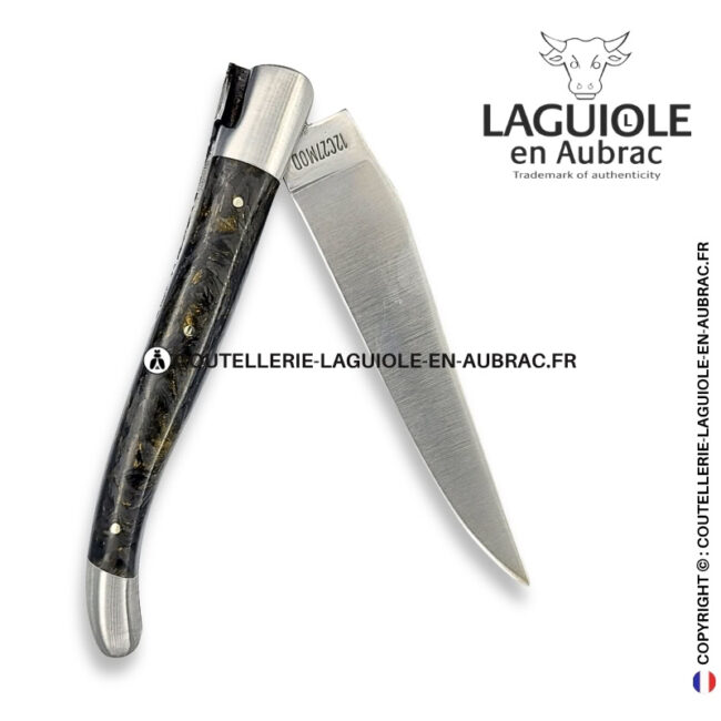 comète noire : couteau laguiole en fibre de carbone – abeille sculptée – ressort ciselé