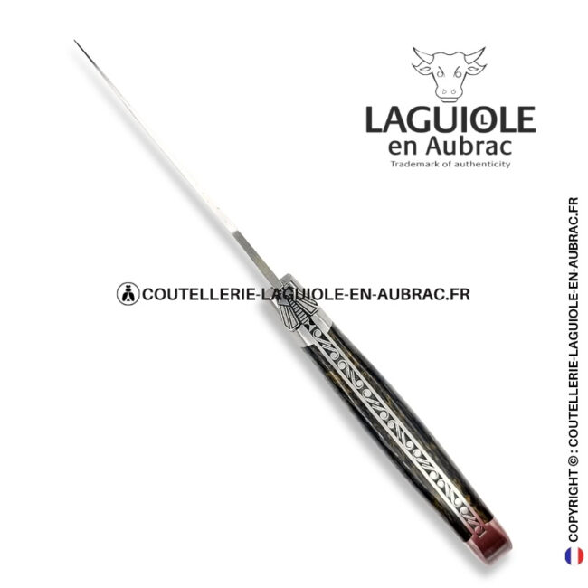 comète noire : couteau laguiole en fibre de carbone – abeille sculptée – ressort ciselé