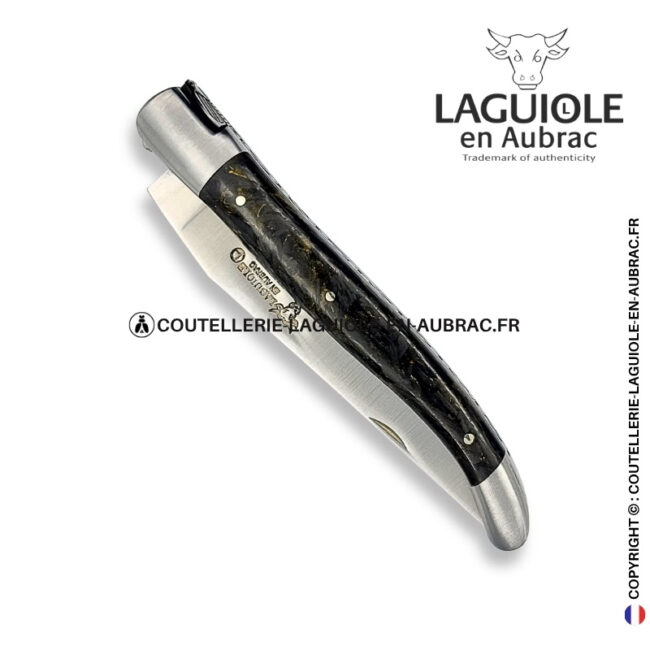 comète noire : couteau laguiole en fibre de carbone – abeille sculptée – ressort ciselé
