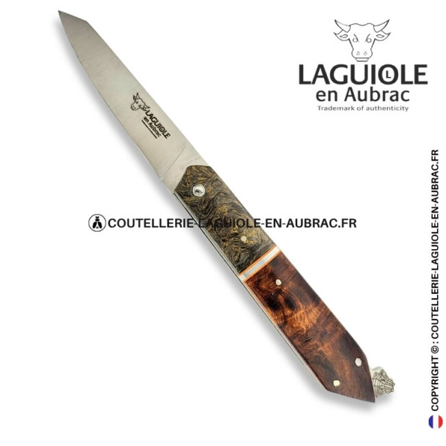 couteau laguiole bee back bi matière en fibre de carbone et loupe de bois de fer – ressort ciselé et mitre centrale