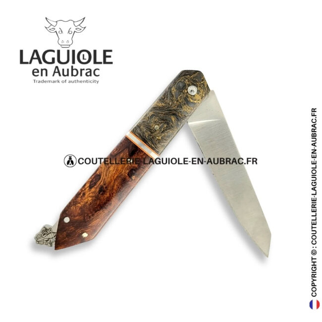 couteau laguiole bee back bi matière en fibre de carbone et loupe de bois de fer – ressort ciselé et mitre centrale