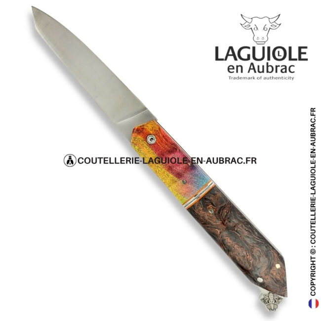 couteau laguiole bee back bi matière en loupe de sureau rouge et fibre de carbone rouge – platines guillochées
