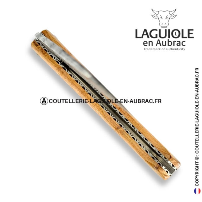 couteau sauveterre plein manche en genévrier – lame damas – platines et ressort guillochés