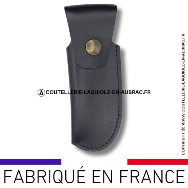 etui cuir végétal noir avec boucle large et passant ceinture