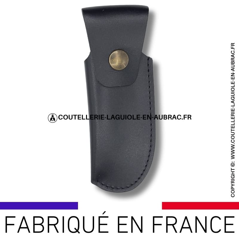 etui cuir végétal noir avec boucle large et passant ceinture