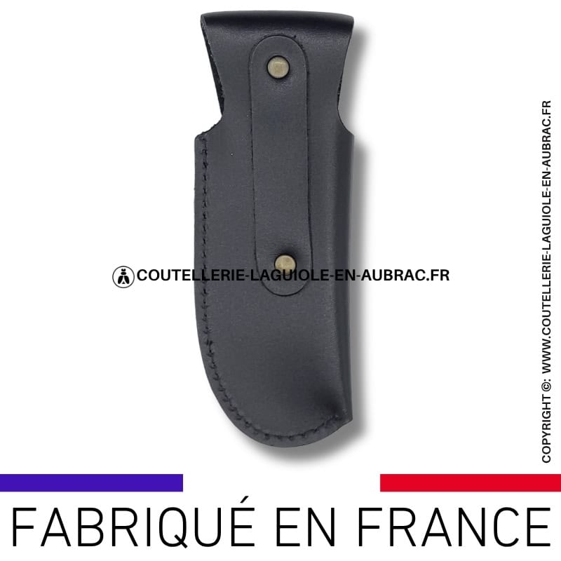 etui cuir végétal noir avec boucle large et passant ceinture