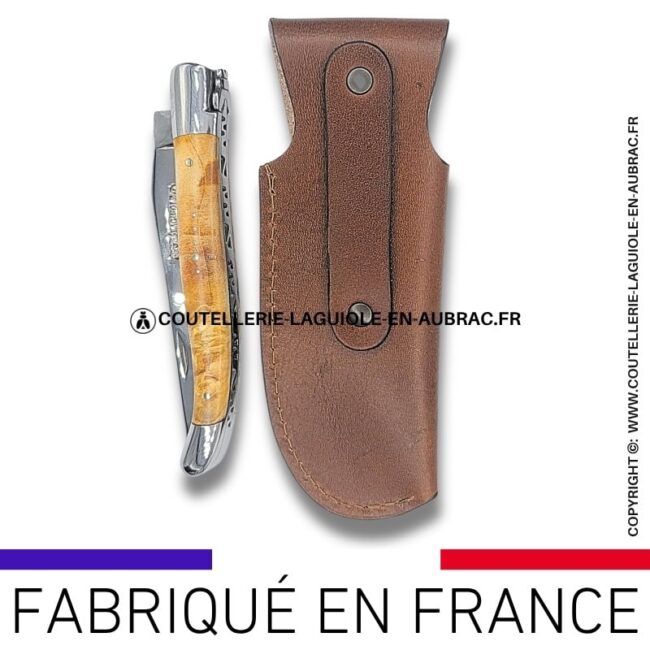 etui cuir végétal noisette avec boucle large et passant ceinture