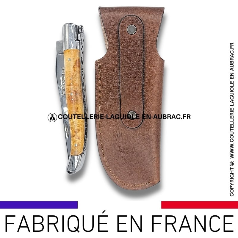 etui cuir végétal noisette avec boucle large et passant ceinture