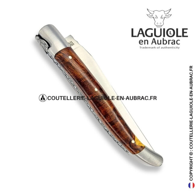 liane céleste : couteau laguiole en loupe de bois de fer – abeille aux ailes de vitrail – ressort ciselé
