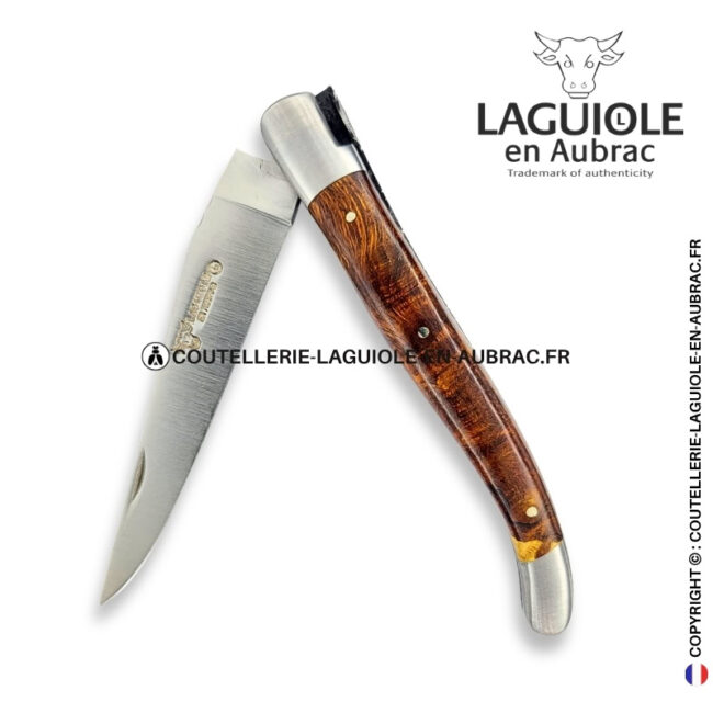 liane céleste : couteau laguiole en loupe de bois de fer – abeille aux ailes de vitrail – ressort ciselé