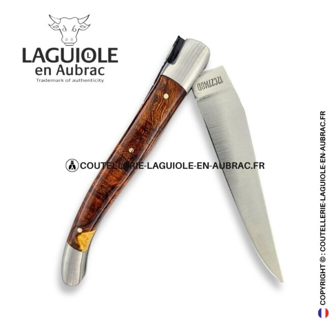 liane céleste : couteau laguiole en loupe de bois de fer – abeille aux ailes de vitrail – ressort ciselé