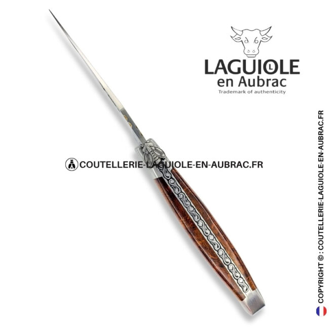 liane céleste : couteau laguiole en loupe de bois de fer – abeille aux ailes de vitrail – ressort ciselé