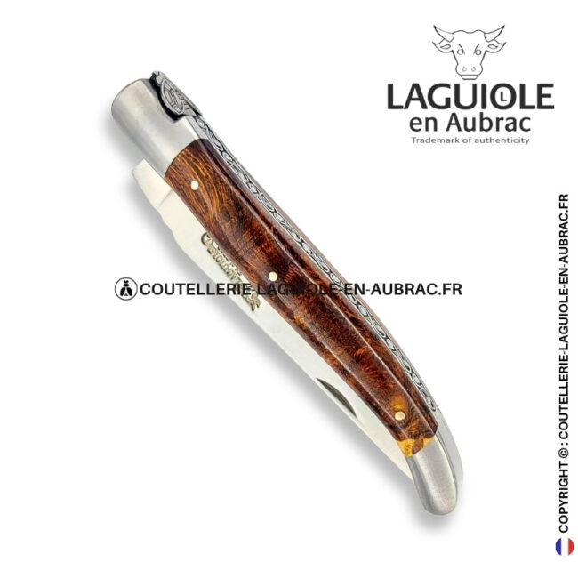liane céleste : couteau laguiole en loupe de bois de fer – abeille aux ailes de vitrail – ressort ciselé