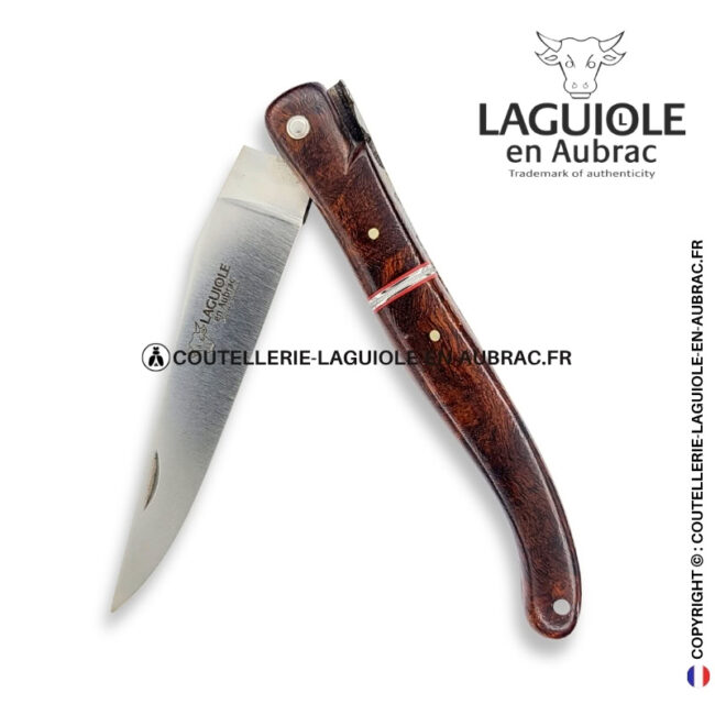 plume de braise : couteau laguiole en loupe de bois de fer – abeille sculptée – ressort ciselé et liseré perlé